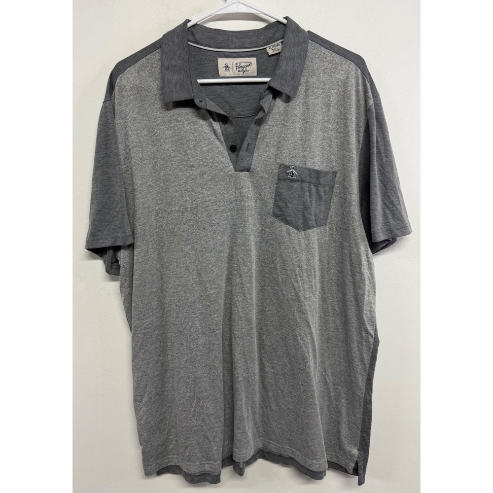 Original Penguin Mens XL Grey Colorblock Short Sleeve Pocket Polo Shirt SU32672